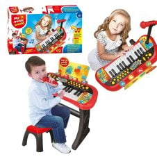 Orga muzicala de jucarie pentru copii cu microfon si scaunel My music world