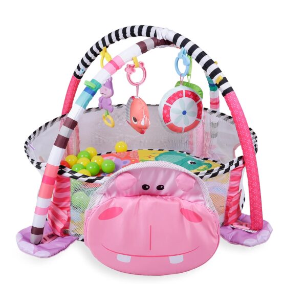 Saltea de joaca centru activitati bebe hippo roz 3 in 1 4-Salteluta activitati