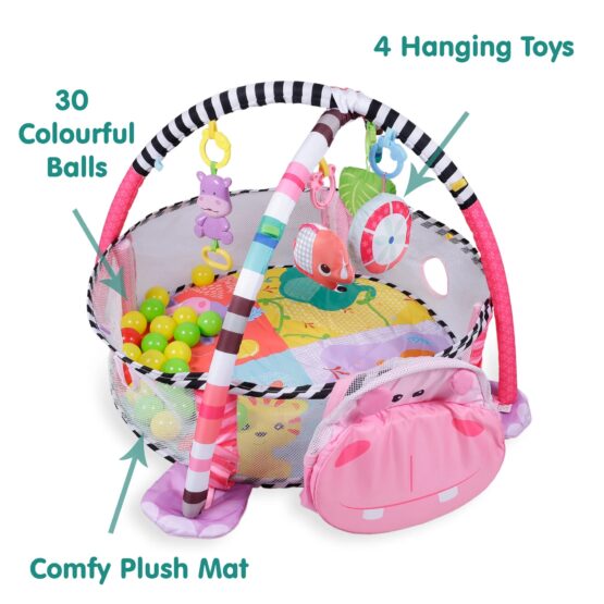 Saltea de joaca centru activitati bebe hippo roz 3 in 1 5-Salteluta activitati