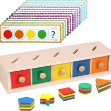 Cutie sortare forme montessori cu sertare si sabloane 79-Jucarii din Lemn si Montessori
