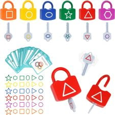 Joc lacate si chei asociere forme si culori shape pairing locks1223-Jucarii din Lemn si Montessori