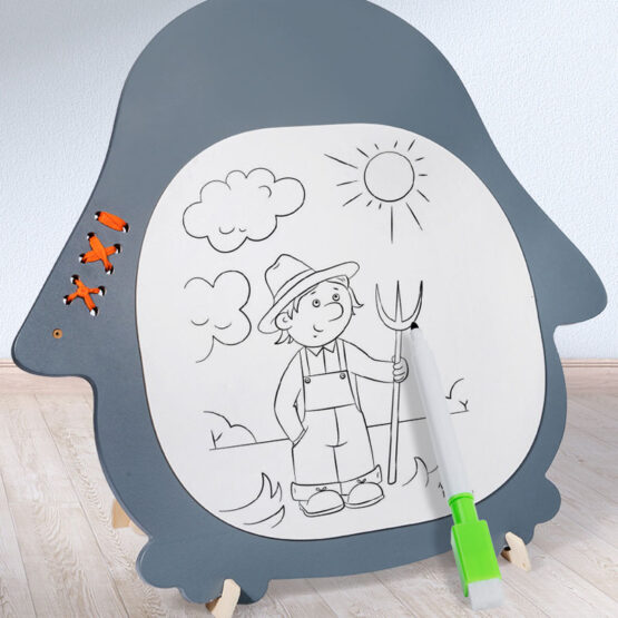 Placa activitati busy board 2 in 1 cu tabla desen pinguinul 9-Jucarii din Lemn si Montessori