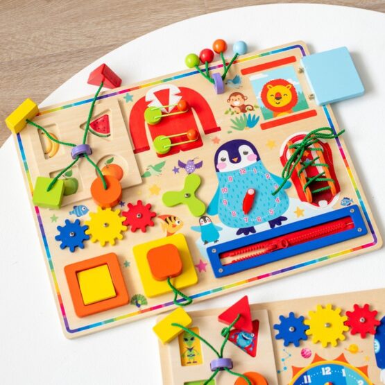 Placa senzoriala montessori viata practica wooden busy board pinguin-Jucarii din Lemn si Montessori
