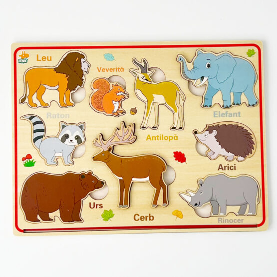 Puzzle din lemn 3D Jungla cu animale magnetice in limba romana