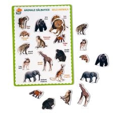 Puzzle incastru din lemn animale salbatice bilingv engleza romana 2-Jucarii din Lemn si Montessori