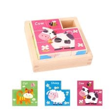 Cuburi puzzle cu animalele de la ferma si cifre 3
