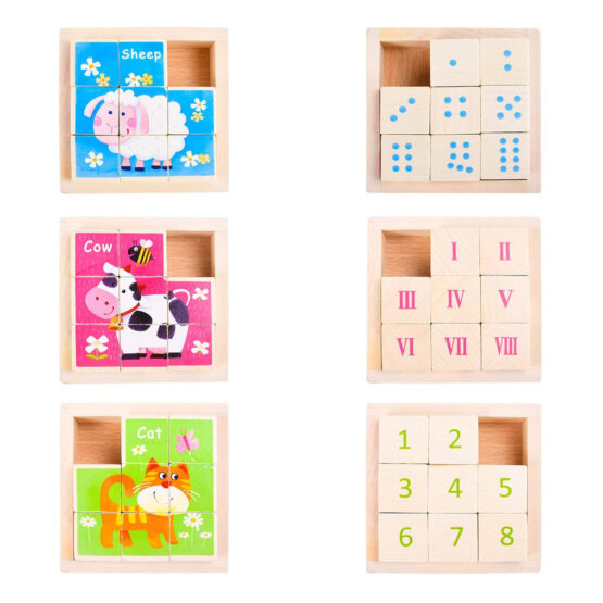 Cuburi puzzle cu animalele de la ferma si cifre 2