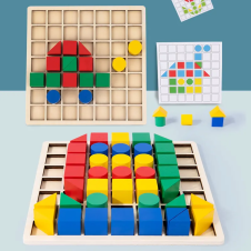 Mozaic cu forme geometrice cuburi colorate din lemn 11-Jucarii Creativitate
