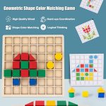 Mozaic cu forme geometrice cuburi colorate din lemn 5-Jucarii Creativitate