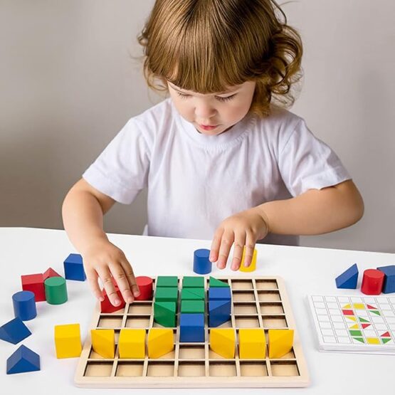 Mozaic cu forme geometrice cuburi colorate din lemn 6-Jucarii Creativitate