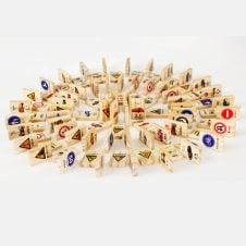 Set 100 piese Domino din lemn cu Semne de circulatie Traffic Domino