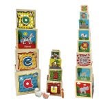 Turn Montessori set 8 cuburi din lemn cu forme animale cifre