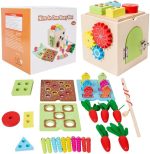 Cub educativ din lemn Montessori Busy Box 9 in 1