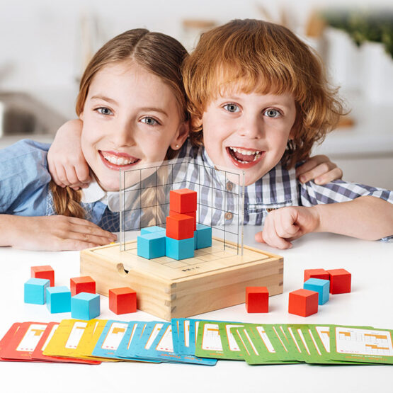 Joc de logica Cuburi 3D din lemn Three Views Learning Box