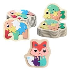 Set 3 puzzle cu animale cu piese mari pastel modele surpriza