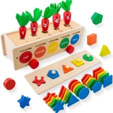 Sortator Montessori cu forme si culori si joc motricitate Morcovi