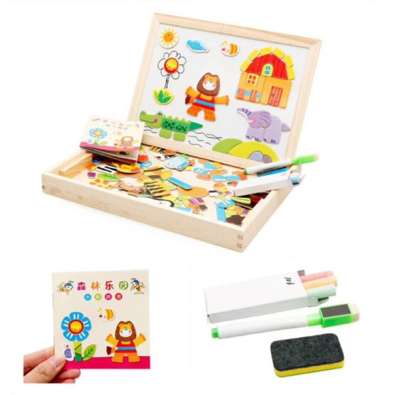 Tablita magnetica din lemn 3 in 1 Puzzle Jungla
