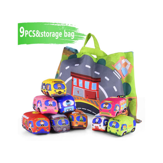 Set 9 masinute textile pentru bebelusi cu covoras Huanger