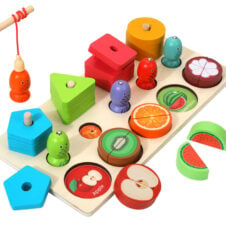 Joc Montessori 3 in 1 Sortare Pescuit Feliere Fructe