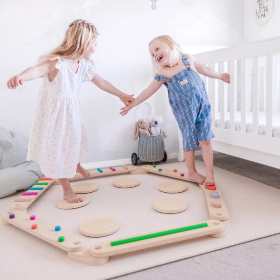 Traseu Montessori Joc Joc echilibru din lemn colorat Balance Beam