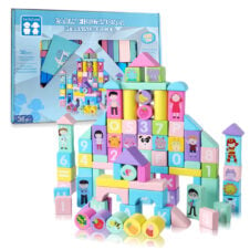 Set cuburi din lemn constructii educative Early Learning Beilaluna 100 piese