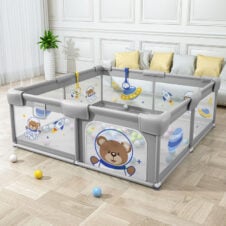 Tarc de joaca mare 120 x 120 cm culoare Gri cu Ursulet Tarc bebelusi si copii