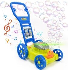 Masinuta de tuns iarba cu baloane de sapun, melodii si lumini Hand Push Bubble Mower Albastru