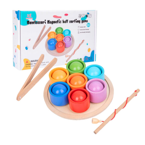 Joc Montessori 2 in 1 Sortare culori in cupe si Pescuit Magnetic1
