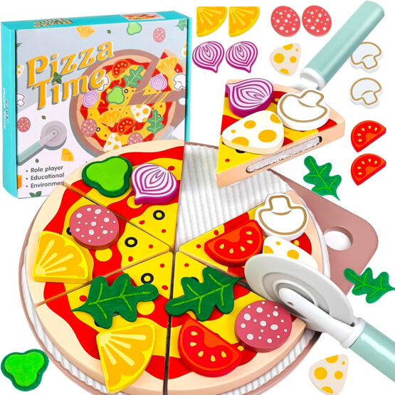 Joc educativ din lemn Pizza cu topping Kabi Pizza Time1