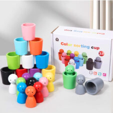 Joc de sortare pe culori din lemn, 12 pitici și 12 pahare – Color Sorting Cups