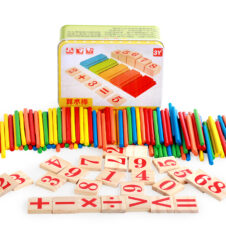 Set 100 de bețișoare din lemn cu pătrățele cu cifre incluse joc didactic