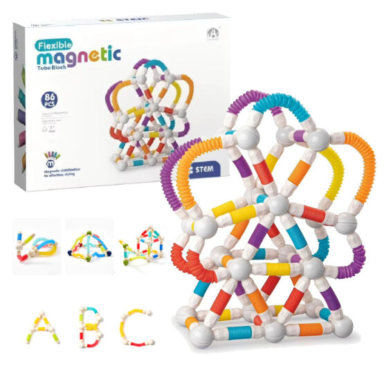 Set constructii magnetice sticks cu tuburi flexibile86PIESE