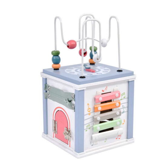 Cub din lemn cu activități Montessori multifuncțional cu ciocanitoare1