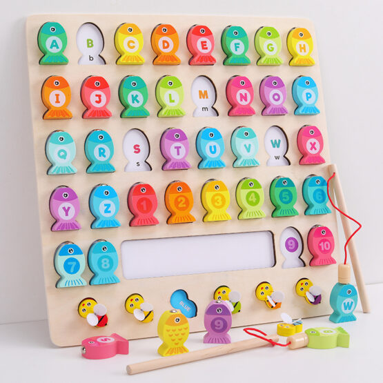 Joc Alfabet din lemn Puzzle de pescuit magnetic si joc dexteritate cu albinute1