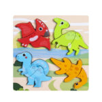 Puzzle din lemn 3D cu piese groase cu Dinozauri Eurobaby