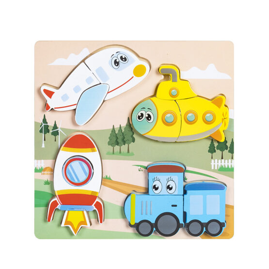 Puzzle din lemn 3D cu piese groase cu Vehicule de transport Eurobaby