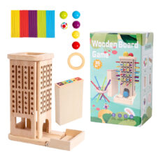 Joc Plunk 3 in 1 turn din lemn cu bețișoare, bile colorate și joc permanența obiectului