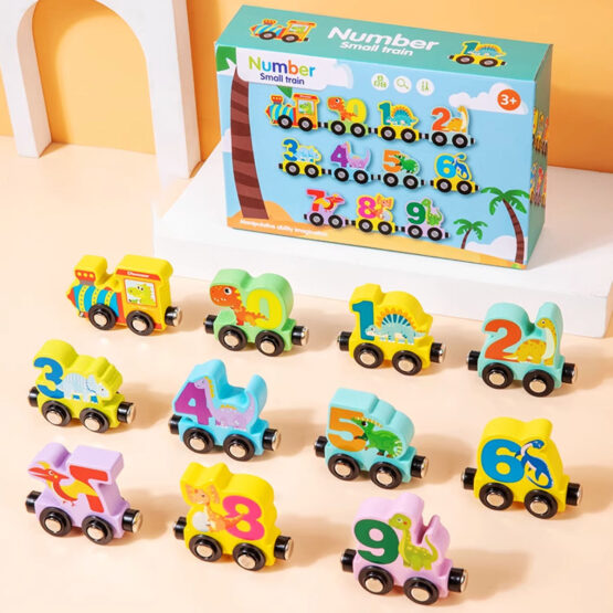 Trenuleț din lemn cu magnet cu Cifre și Dinozauri Number Small Train1