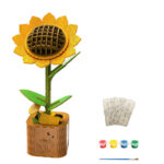 Kit creativ DIY Floare decorativă Puzzle 3D din lemn, asamblare și pictură – Floarea Soarelui în ghiveci
