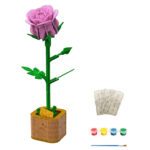 Kit creativ DIY Floare decorativă Puzzle 3D din lemn, asamblare și pictură – Trandafir Roz în ghiveci