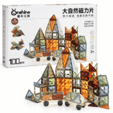 Set constructii magnetice cu 100 piese transparente Onshine Magnetic Tiles culori naturale
