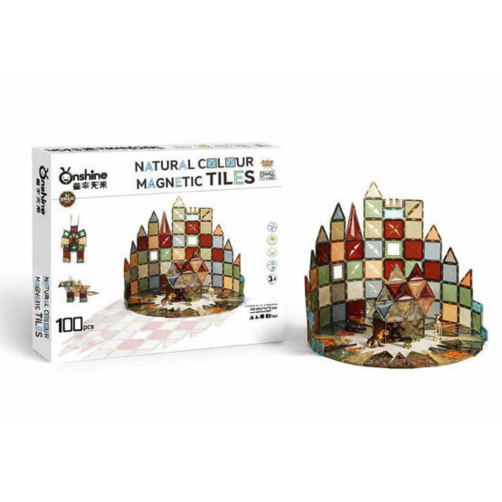 Set constructii magnetice cu 100 piese transparente Onshine Magnetic Tiles culori naturale9