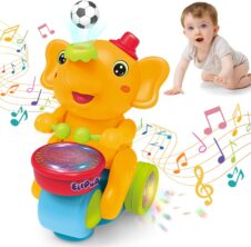 Jucărie interactivă Elefănțel cu tobă, lumini, muzică și minge Galben