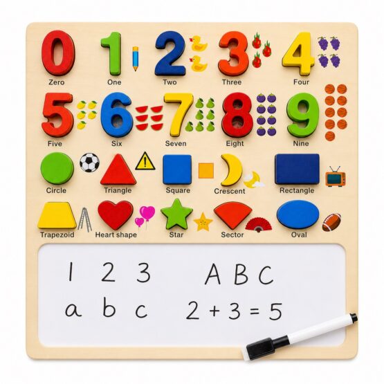 Joc Puzzle educativ din lemn cu numere, forme și tablă de scris4