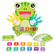 Joc educativ Montessori din lemn cu Broscuță, Aritmetica, cu 10 degete, numere și operații matematice