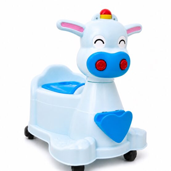 Oliță copii 2 în 1 cu roți, muzică și lumini, model văcuță, 1 an+, tăviță detașabilă, Bleu3