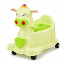 Oliță copii 2 în 1 cu roți, muzică și lumini, model văcuță, 1 an+, tăviță detașabilă, Verde