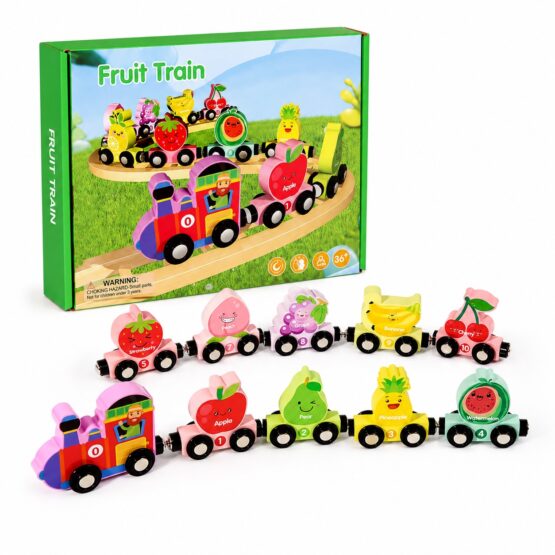 Trenuleț magnetic din lemn cu Cifre și Fructe, joc educativ6 2