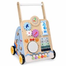 Antemergător din lemn cu centru de activități 8 în 1, xilofon și sortator, 9 luni+