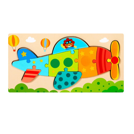 Puzzle lemn 3D piese groase colorate Avion cu Leu1